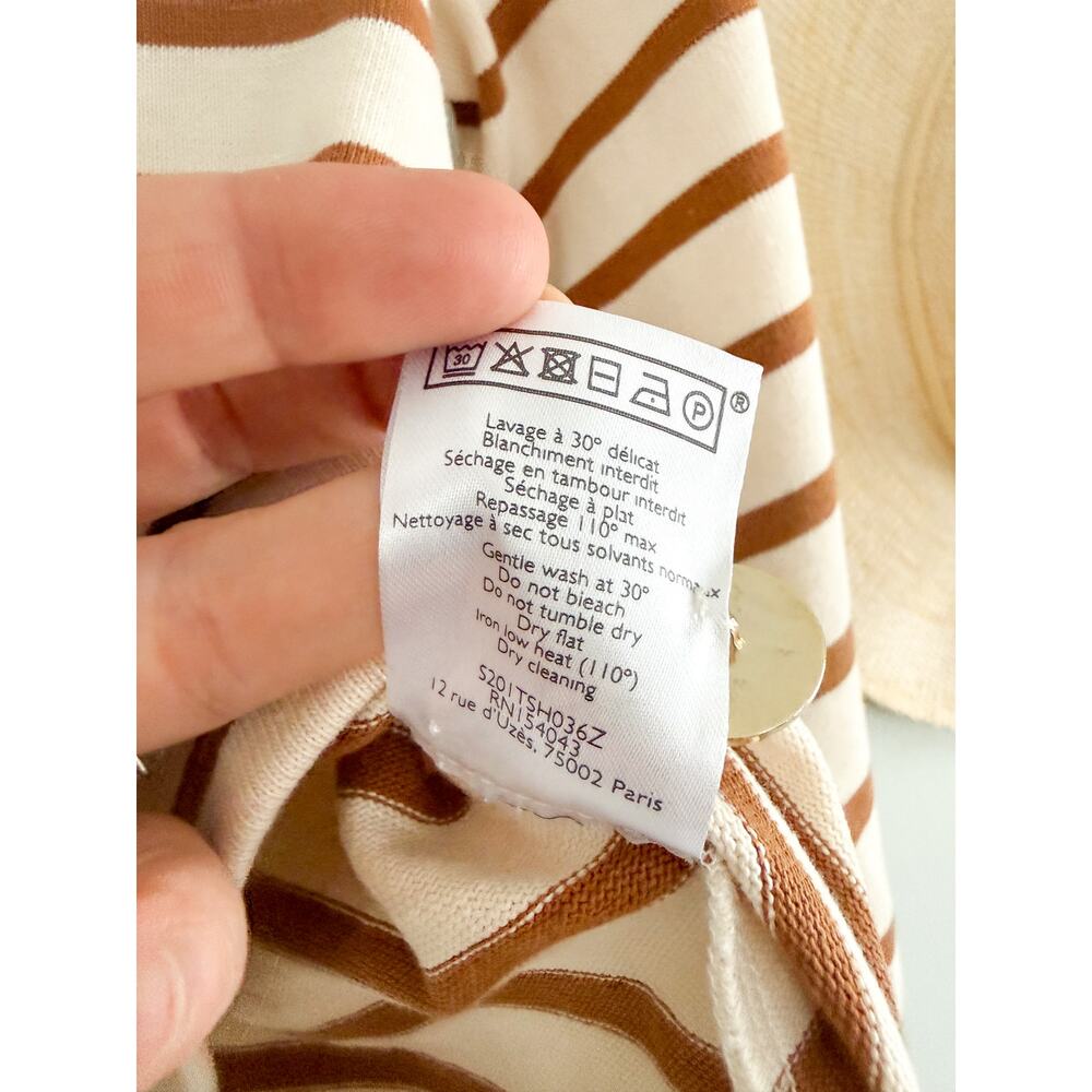 Sézane | Colette Marinière Stripe Top Ecru Camel Long Sleeve | Sz XS - Picture 7 of 8